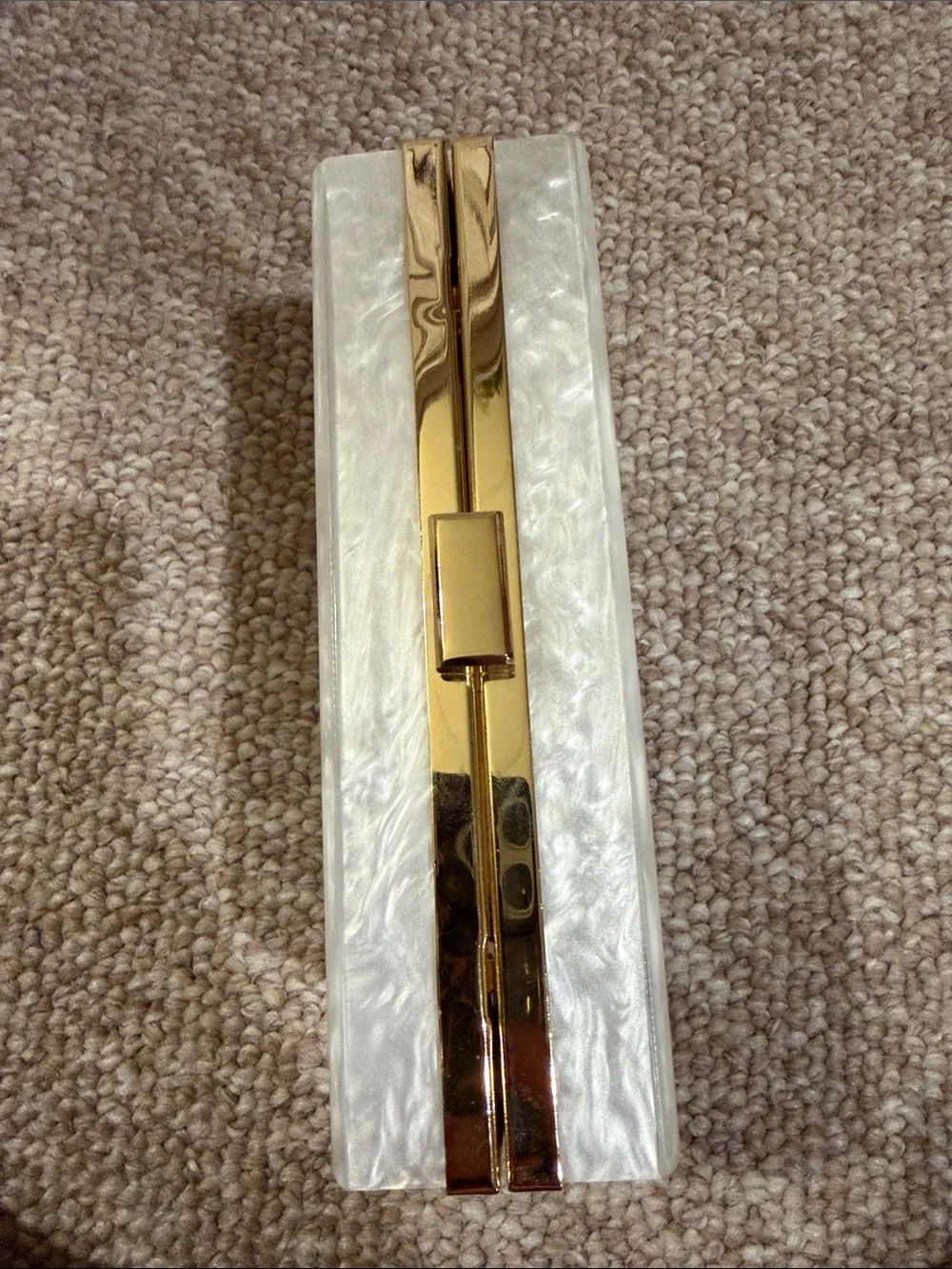Pearlescent White Acrylic Box Clutch with Gold Accent